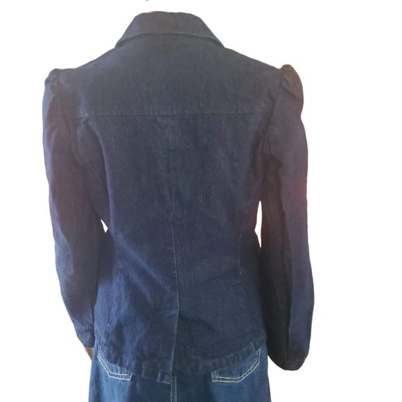 Vintage Y2K Sz S/M Old Navy Denim Jean Blazer Long Sleeve 1 button Pinstripe - Picture 6 of 12